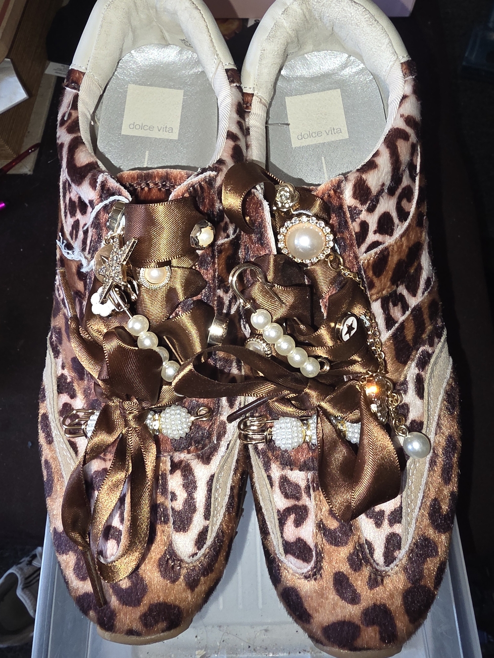 Dolce Vita Women's Leopard Print Embellished Sneakers - Brown